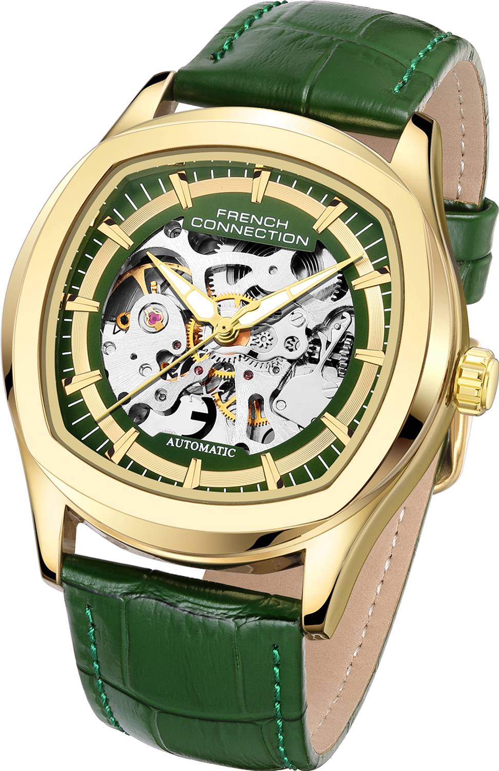 French Connection Green Skeleton Round Dial Watch - Image 3