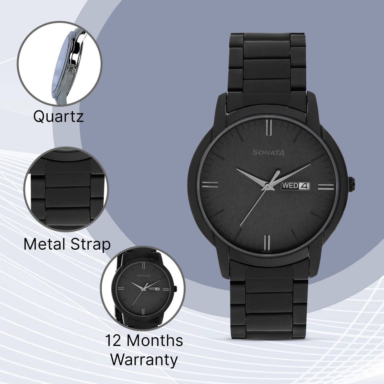 Sonata Reloaded Black Dial Black Strap Analog Watch - Men - Image 3