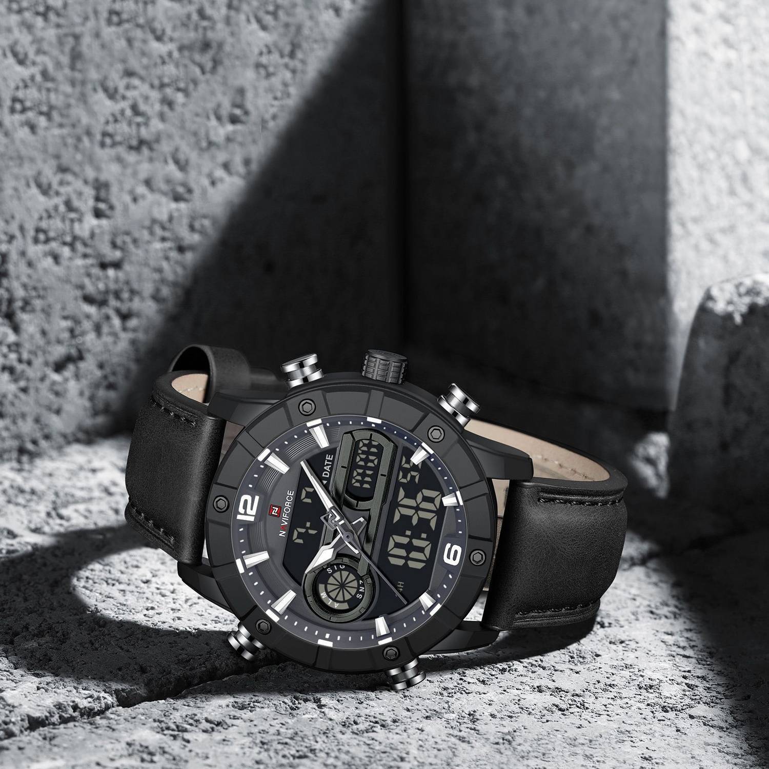NAVIFORCE NF9263 Black Strap With Silver Tone accents Grey Dial