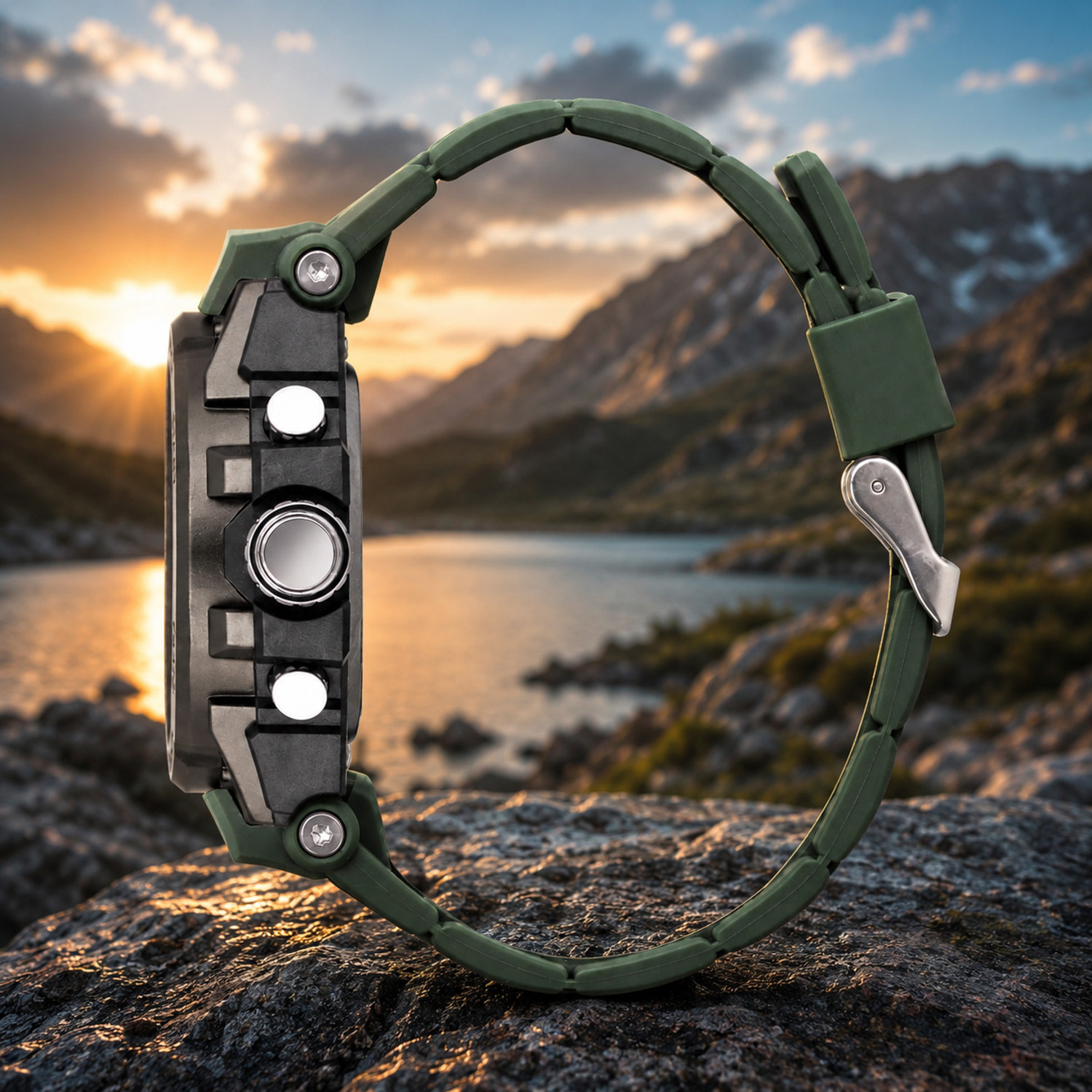 Image of Harbor Outlander 5210 Green Outlander Green PU Strap Water Resistant Multi Functional Sports Watch Analog-Digital Watch - For Men