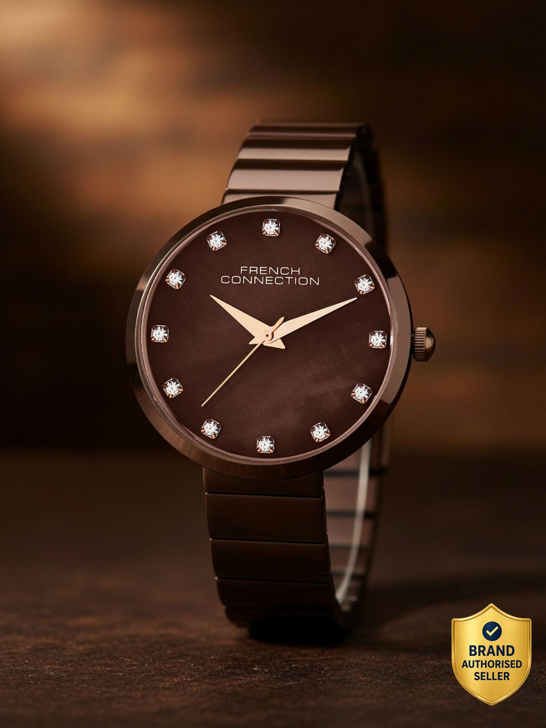 Image of French Connection Steelorra STEELORRA Rhinestones Brown MOP Dial | Women's Brown Analog Watch Analog Watch - For Women