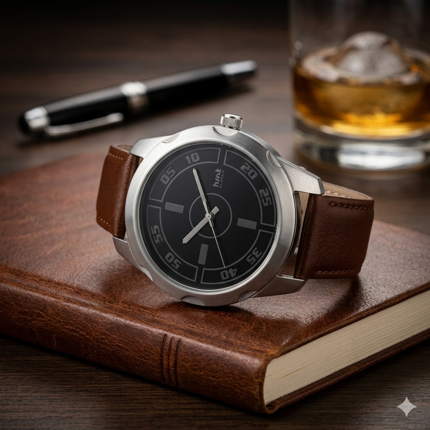 Image of HMT DLX 3123SL02 Black Brown Strap Attractive Premium Summer collection Analog Watch - For Men