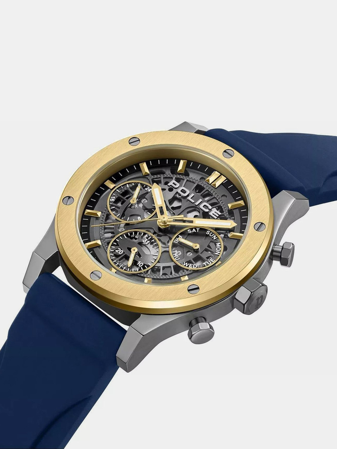 Image of Police Knotty Skeleton Round Dial Silicon Strap Multifunction Watch for Men Analog Watch - For Men