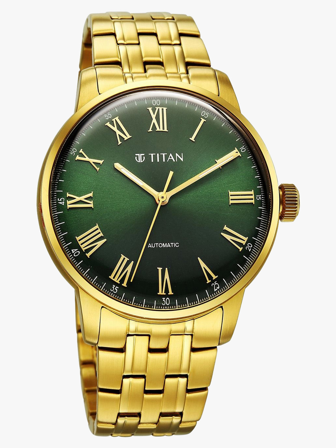Image of Titan Aurelian Concealed Automatic Titan Aurelian Concealed Automatic Green Dial Roman Numerals SS Strap Analog Watch - For Men