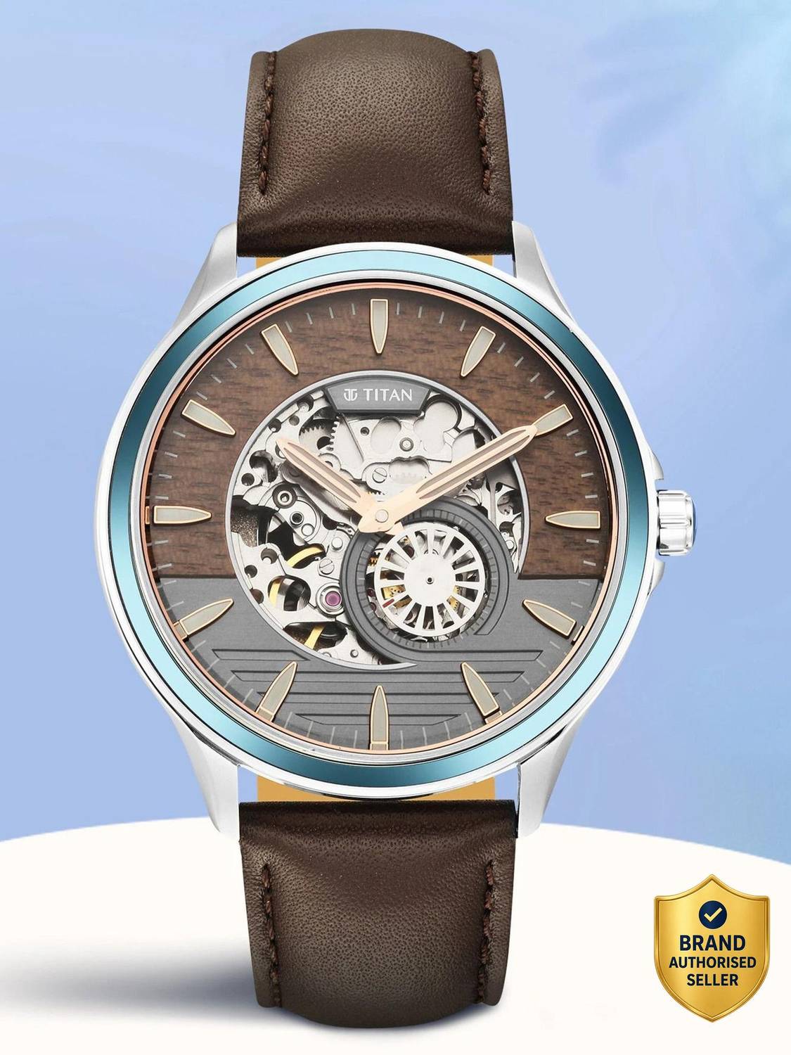 美品 ナルテメットミッション Titan NQ1793KL02 Titan Maritime Automatic Grey & Brown Dial Brown