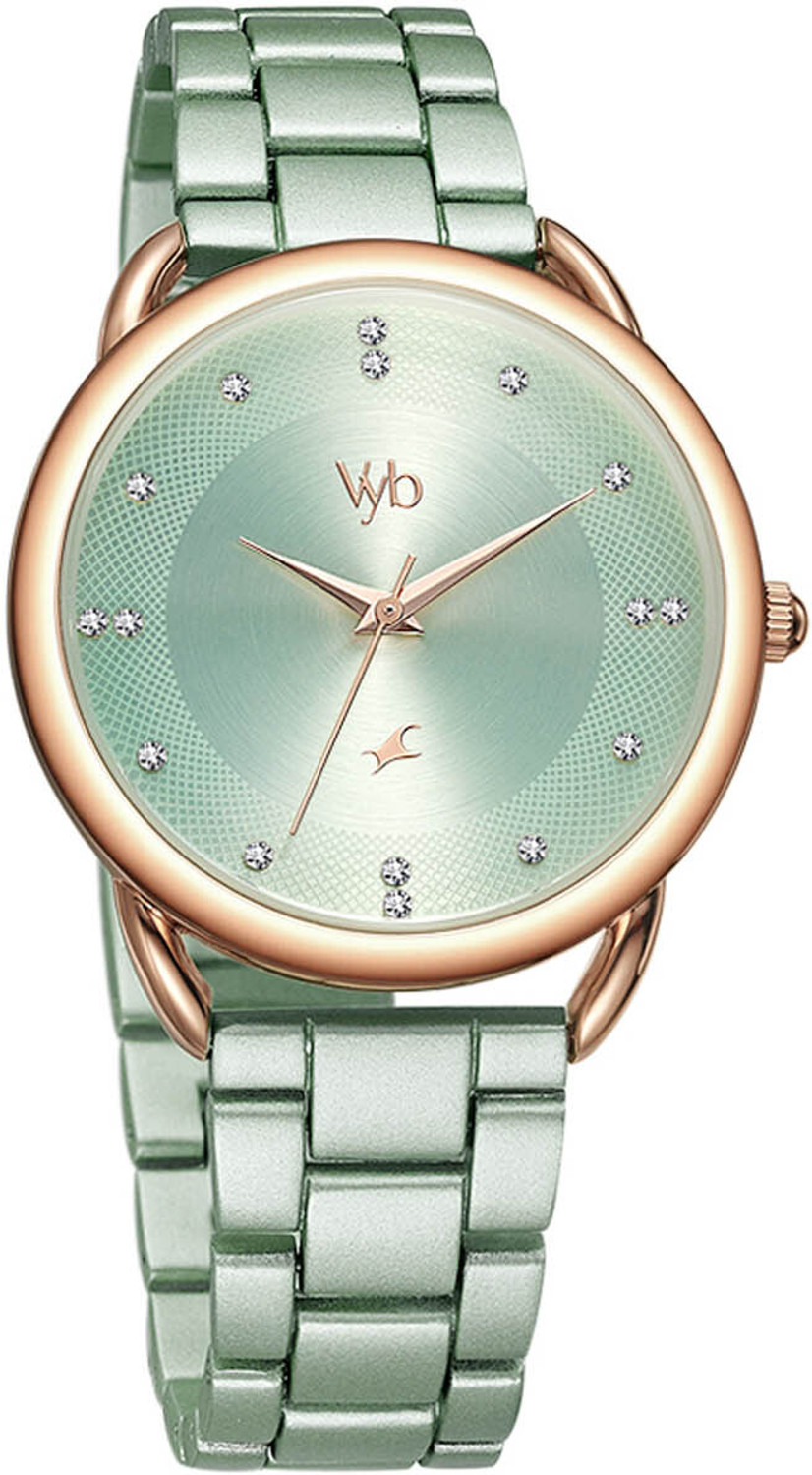 Image of Fastrack Fastrack Vyb Charmer Green Dial Green Stainless Steel Strap Watch for Girls Analog Watch - For Women
