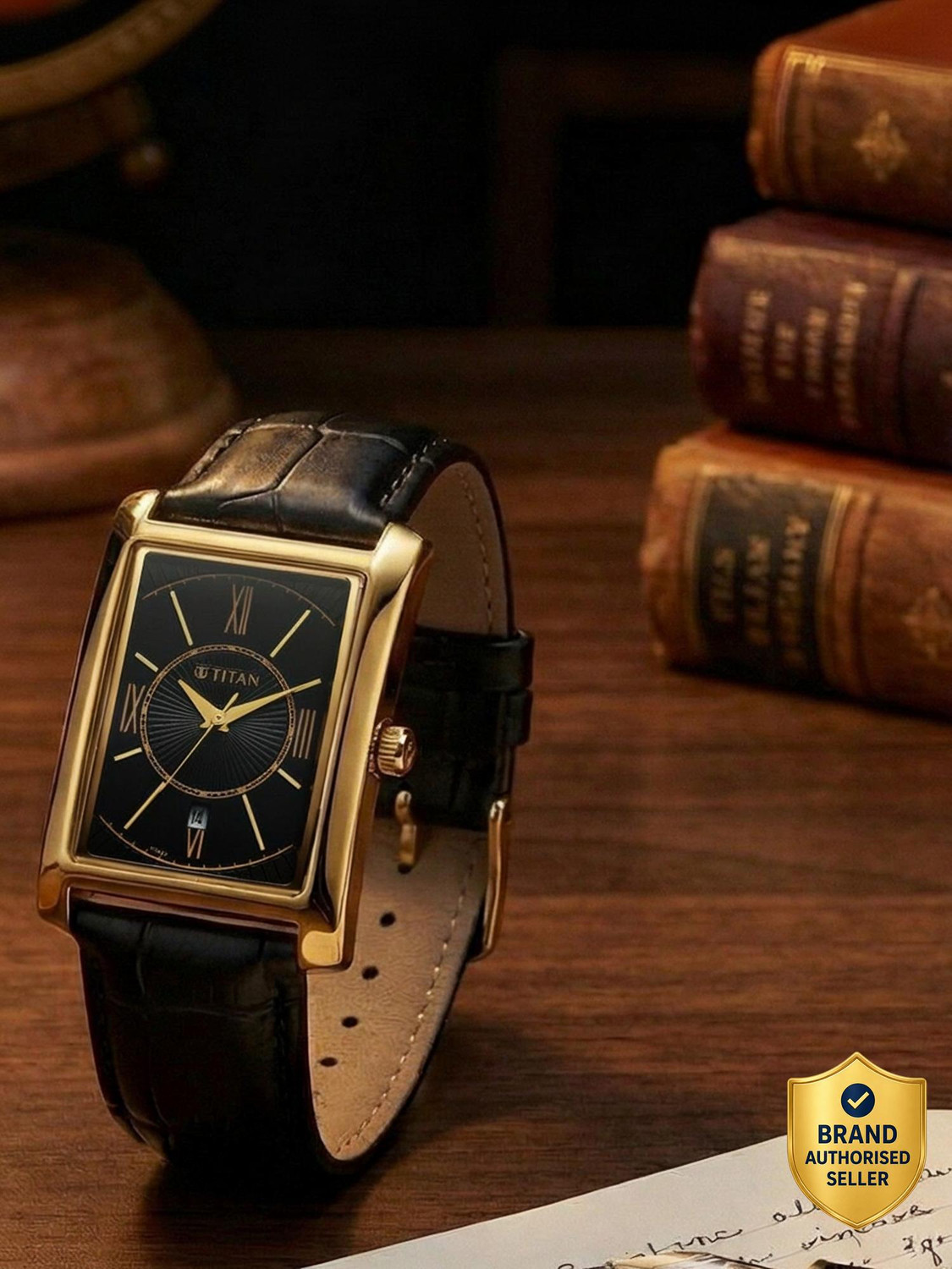 Image of Titan Titan Regalia Allure Titan Regalia Allure Quartz Date and Black Dial Black Leather Strap Analog Watch - For Men