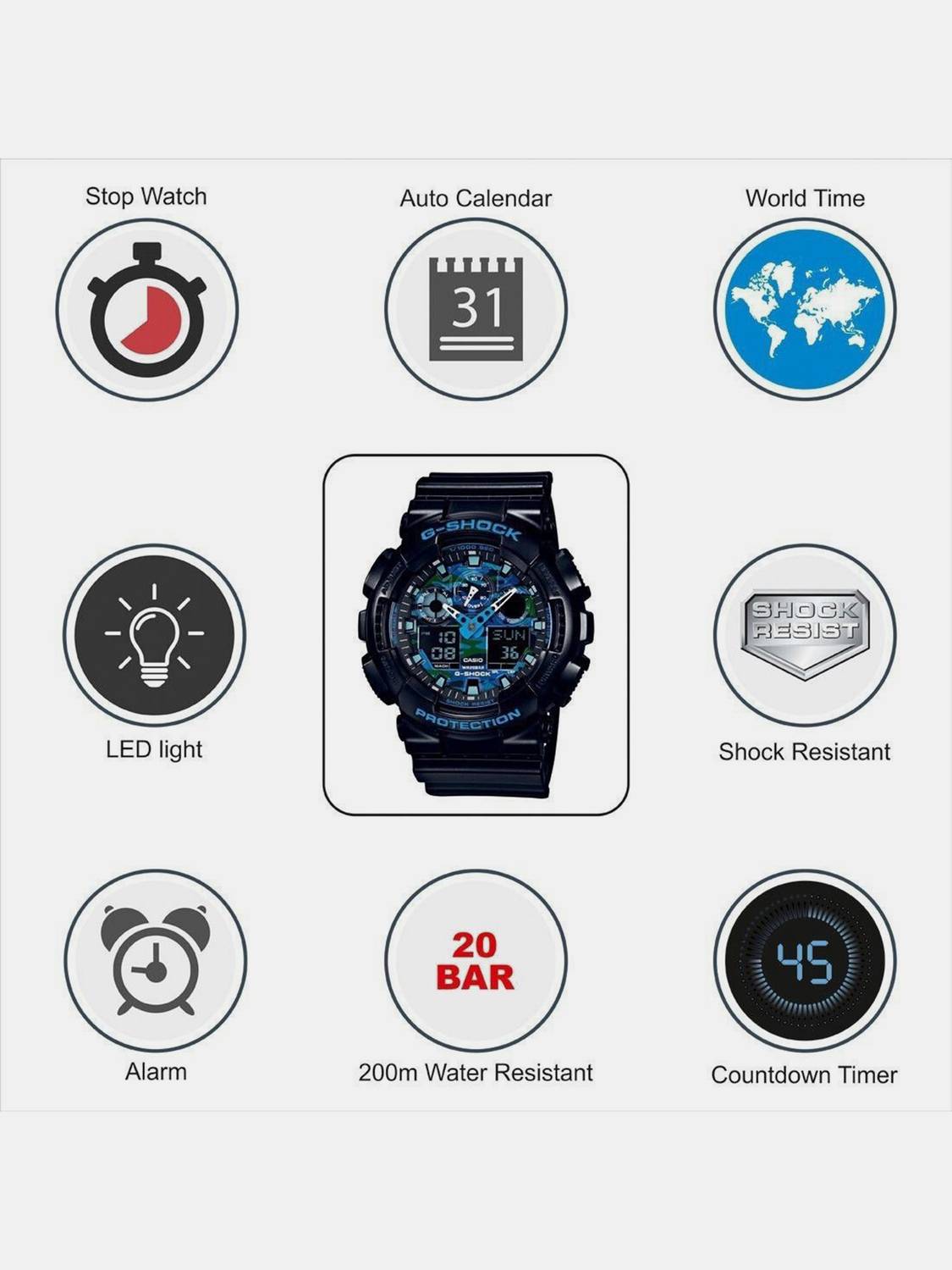 CASIO GA-100CB-1ADR Blue Camouflage Watch - Image 5