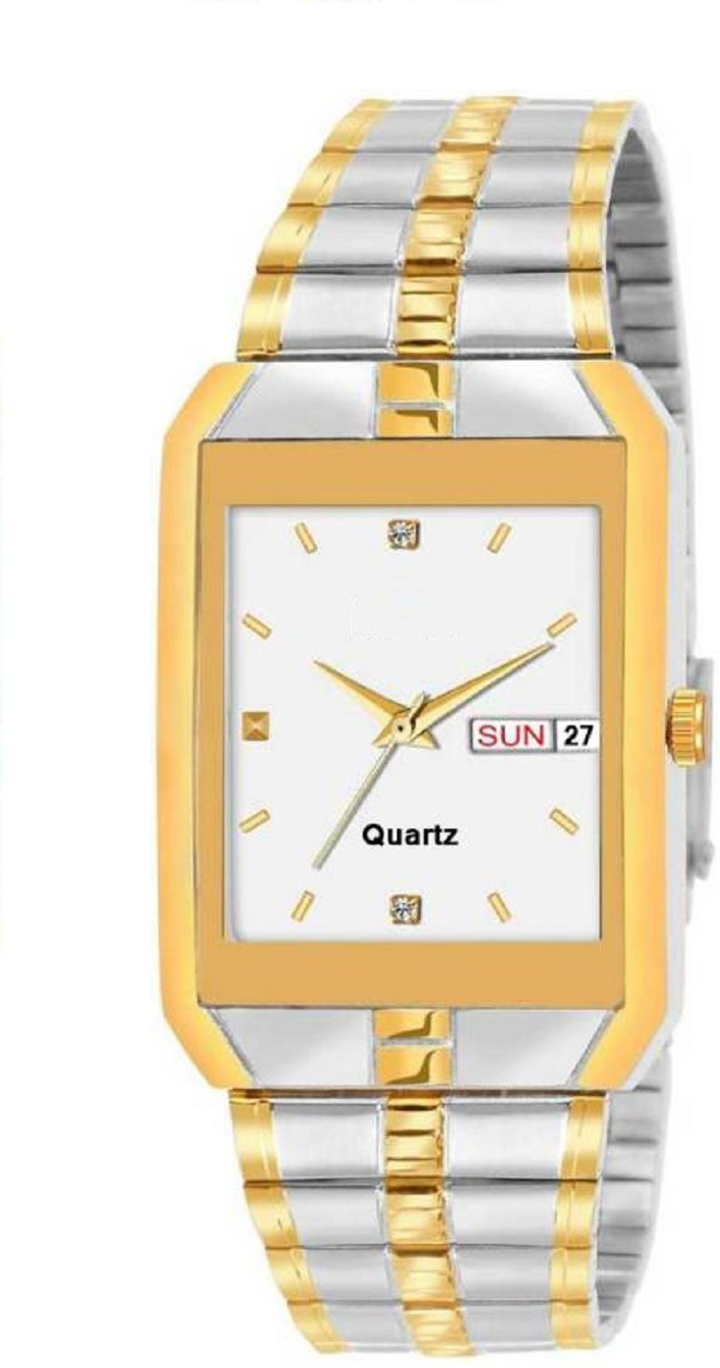 Image of HMT DLX HMTS Day & Date Series Two Tone Plating Golden Metal Wrist Watch Analog Watch - For Men
