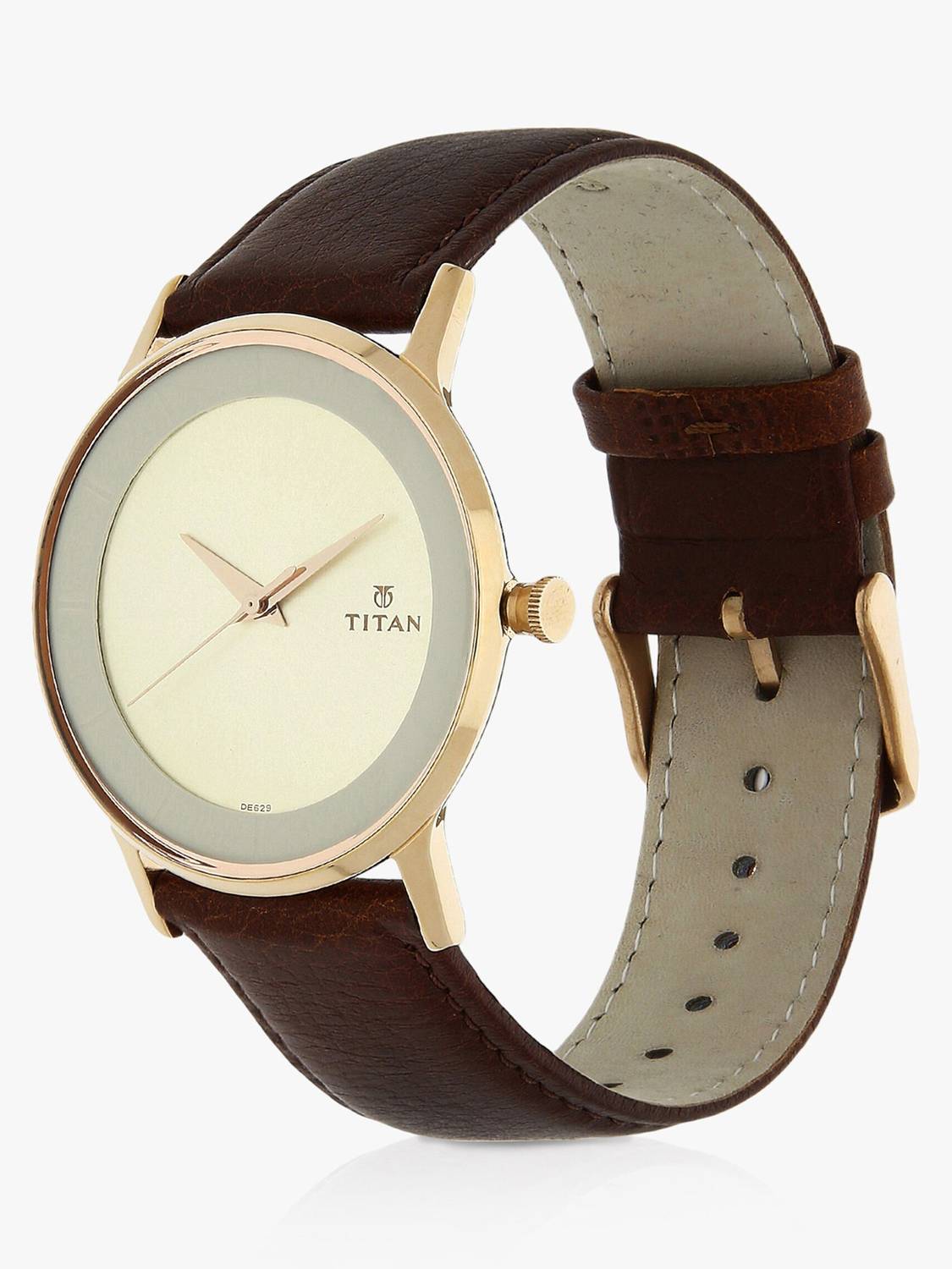 Titan Quartz Champagne Dial Brown Leather Strap Analog Watch - Image 3