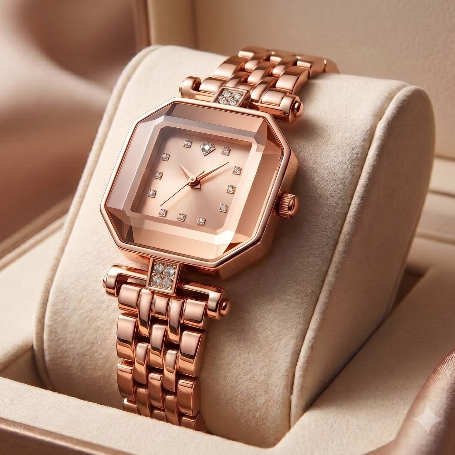Alkhwatches Premium Analog Octagon Cut Rose Gold Dial & Crystal Studded Rose Gold Bracelet Analog Watch  - For Women