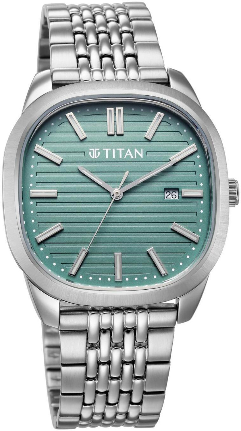 Image of Titan Classique Vintage Edit 3 Hands + Date@3H Green Dial Silver Strap Analog Watch - For Men 90243SM01