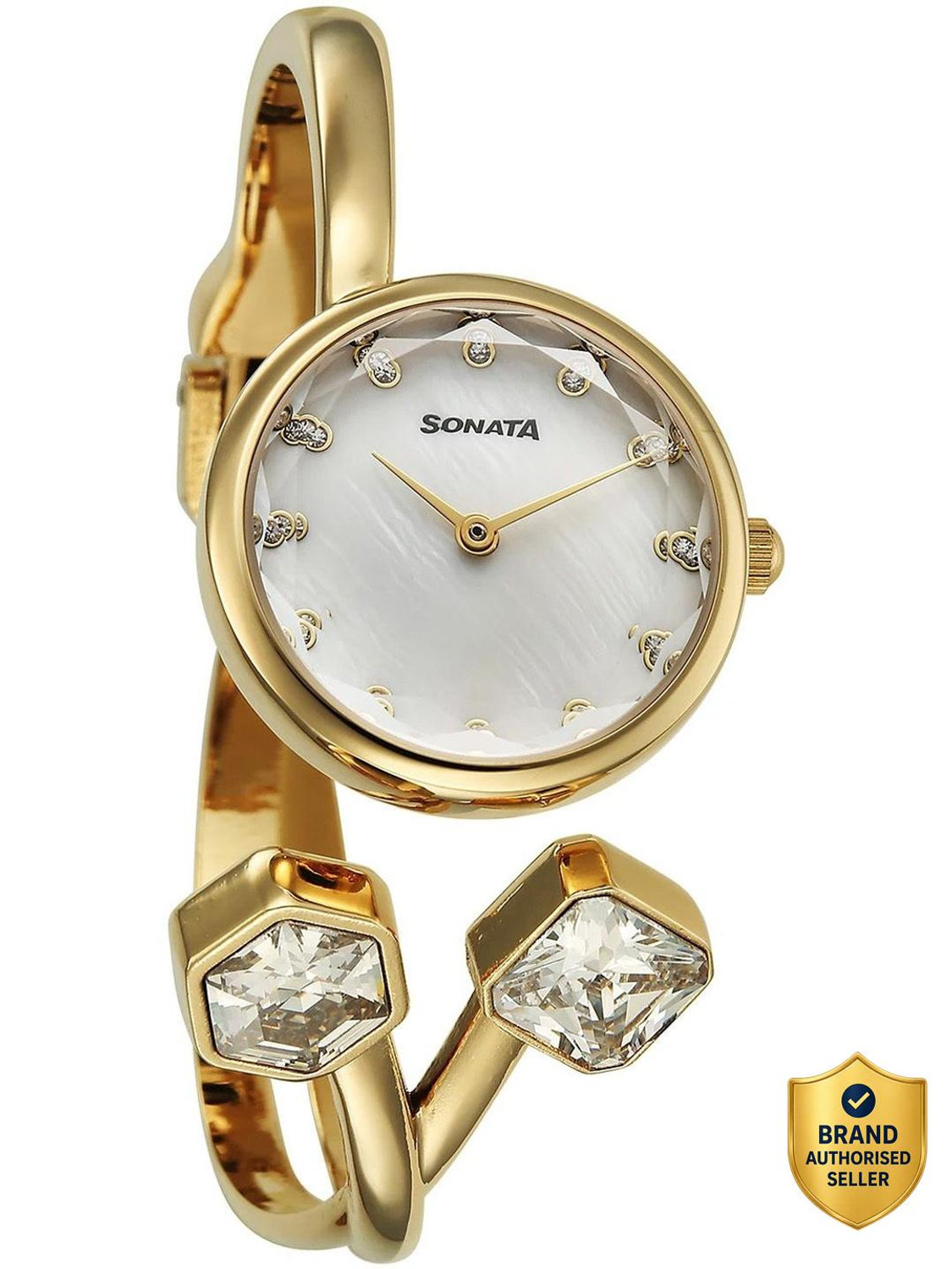 Image of SONATA Aura 2 Sonata Aura 2.0 Quartz White Dial Gold Stainless Steel Strap Analog Watch - For Women