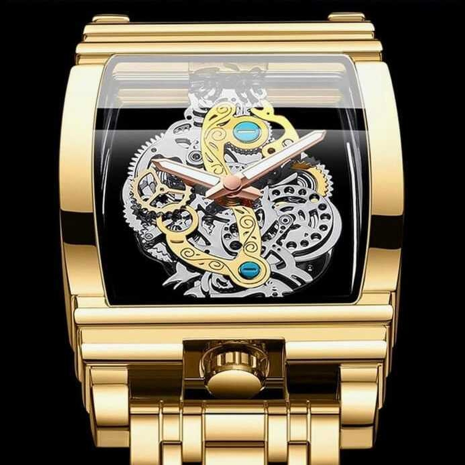 Image of DPA SKELETON RECTANGLE WATCH LUXURY GOLD SKELETON WATCH FOR MEN Analog Watch - For Men