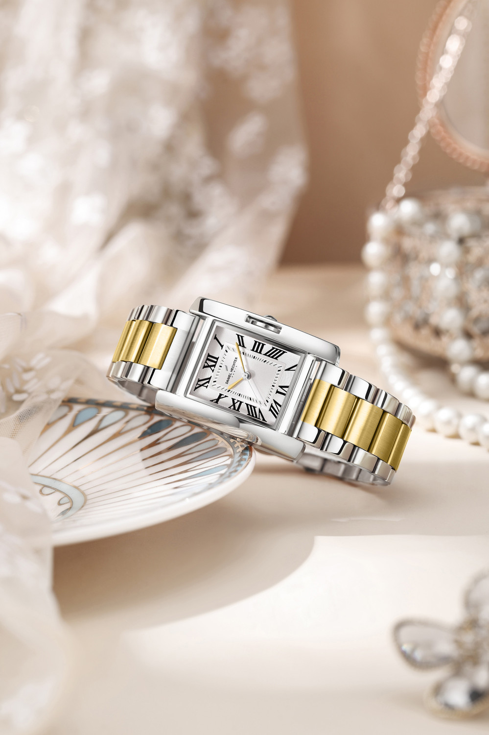 Image of DANIEL HECHTER Model DHW2004 Paris Opera Collection Square Dial with Roman Indices, Stainless Steel Strap Analog Watch - For Women