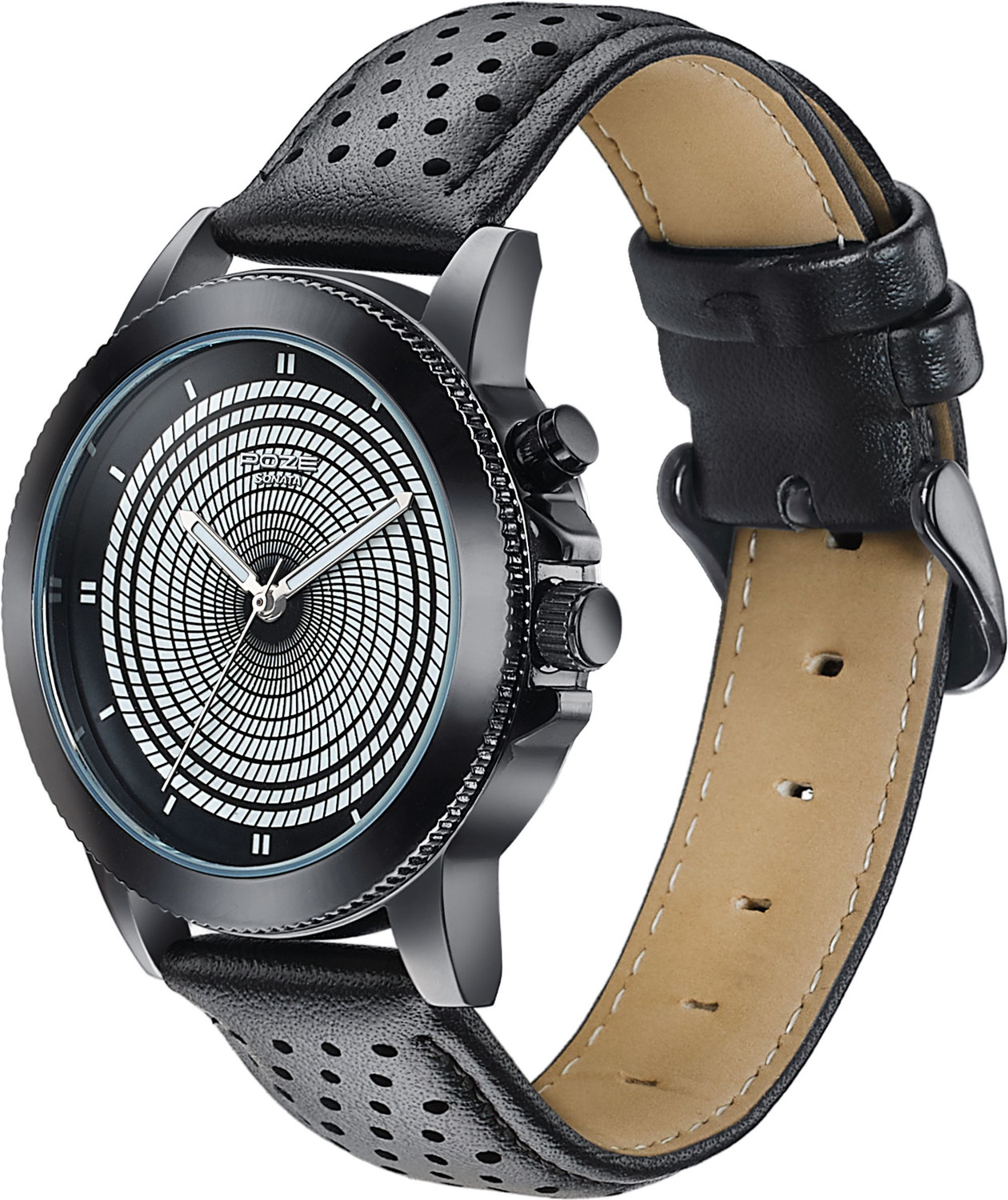 Image of SONATA Poze 8 Sonata Poze 8 EL Glow Watch Black Dial Black PU Leather Strap Analog Watch - For Men
