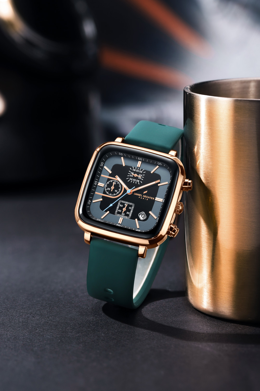 Image of DANIEL HECHTER Model DHM1002 Modern Multi Functional Watch for Men with Square dial and Silicon Band Analog Watch - For Men