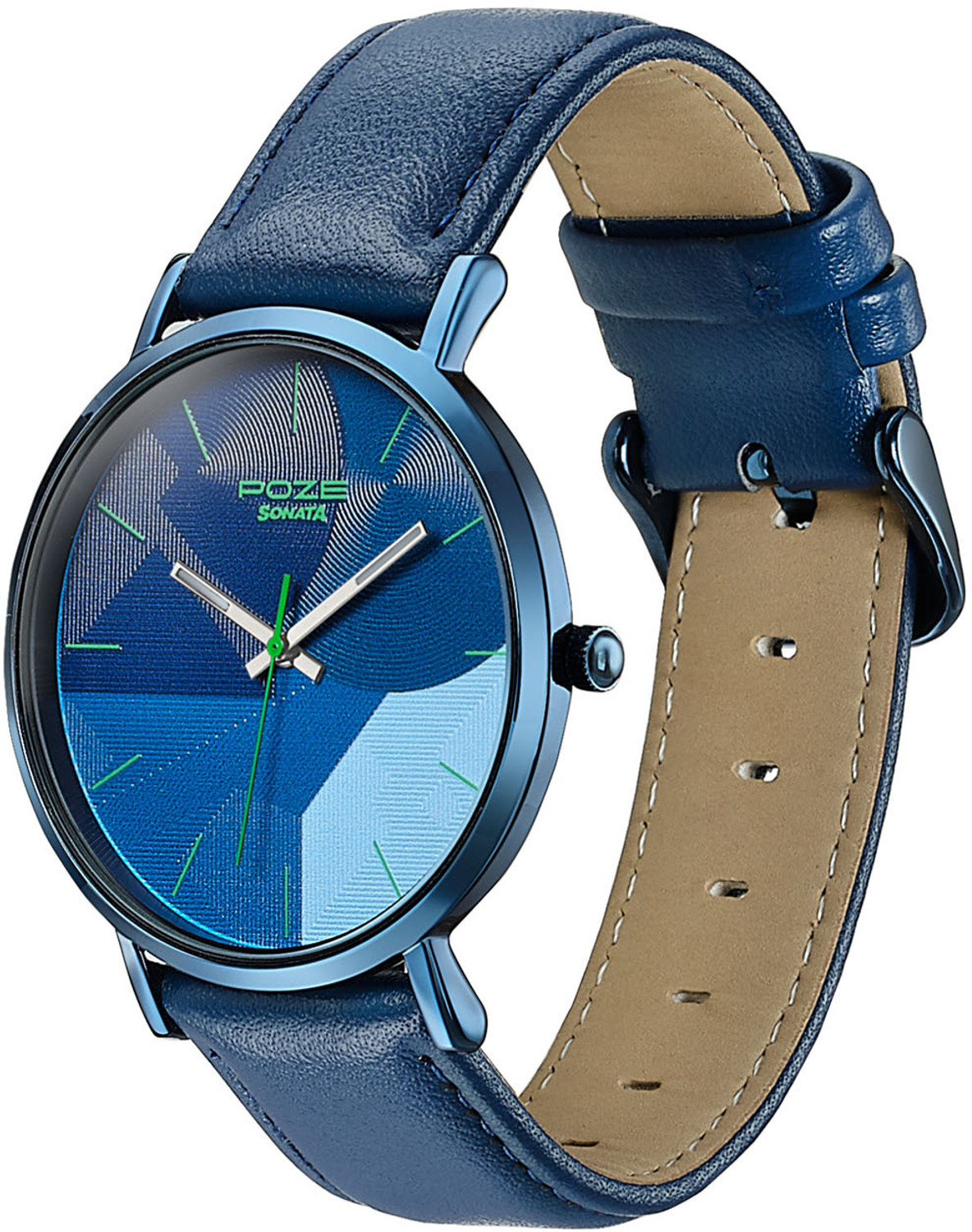 Image of SONATA Poze Drop 9.1 Poze 9 Quartz Blue Dial Dark Green Strap Analog Watch - For Men