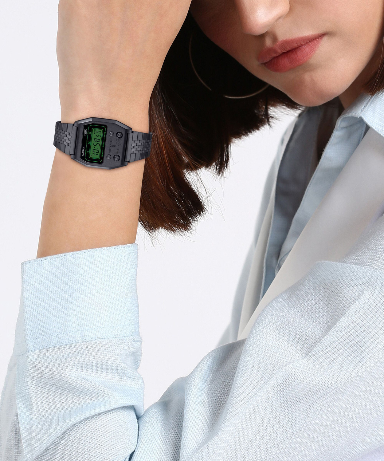 Image of CASIO A1100B-1DF Vintage Dial Black Stainless Steel Band Digital Watch - For Men & Women
