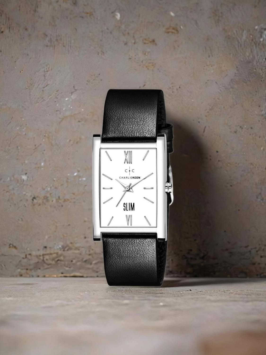 CHARLIEKEEN "Slim Rectangular White Dial with Leather Strap" Analog Watch - For Men