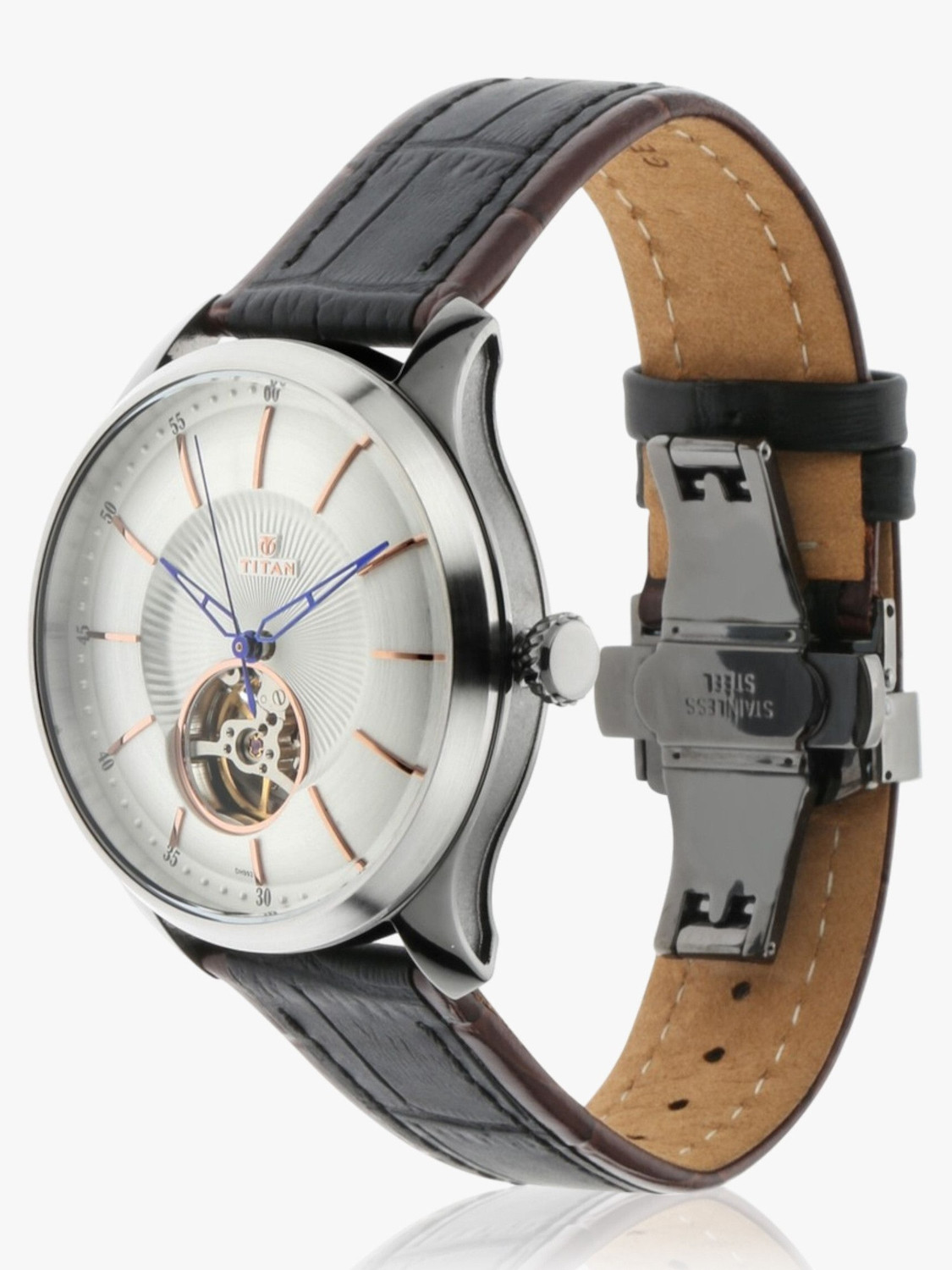 Image of Titan Nq1796K L01F - Dh992 - Automatics Titan Magnate Automatic Silver Dial Brown & Black LeatherStrap Analog Watch - For Men