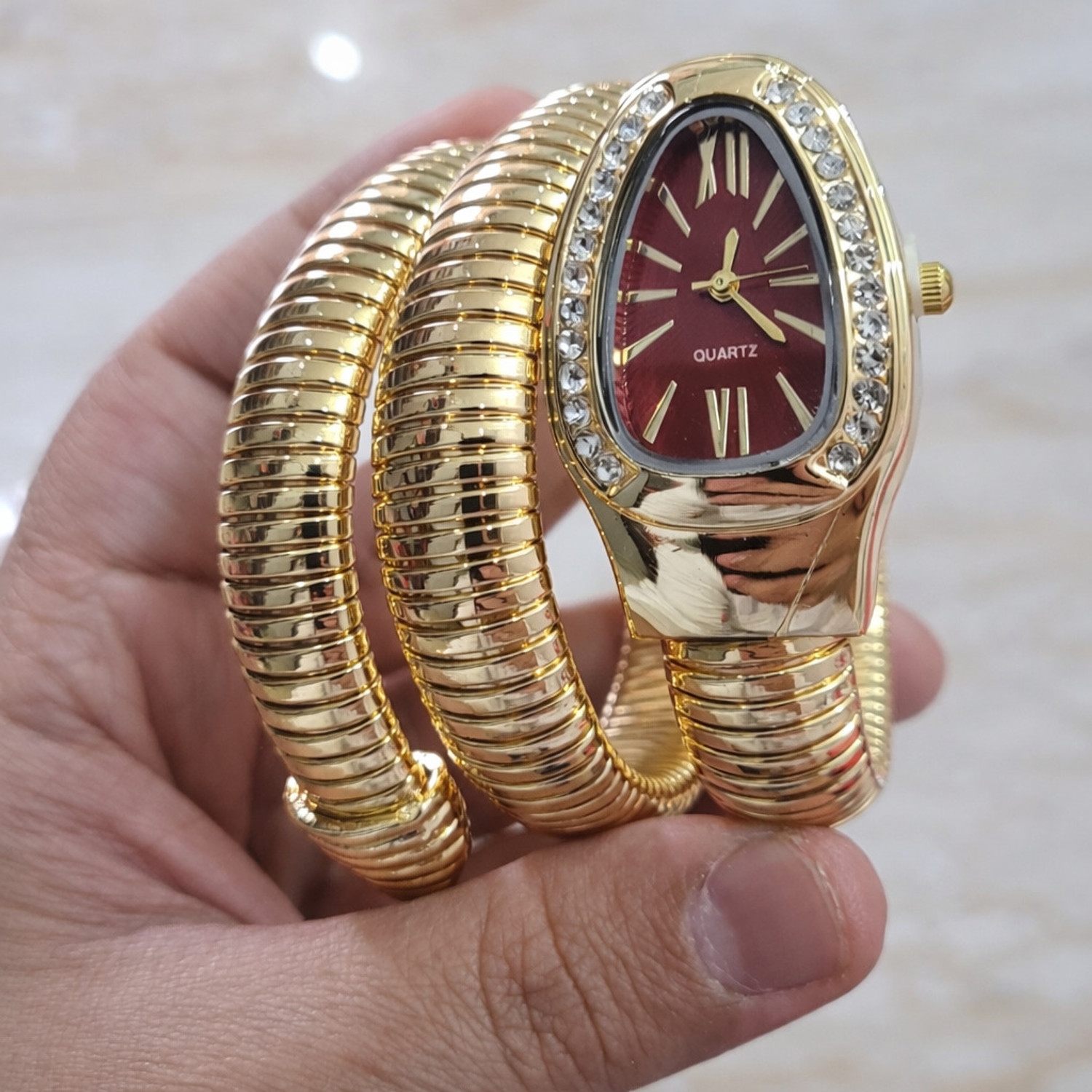Image of TheHotPickz Snake Coil watch for women | Red Dial with Gold Strap Snake Watch Analog Watch - For Women