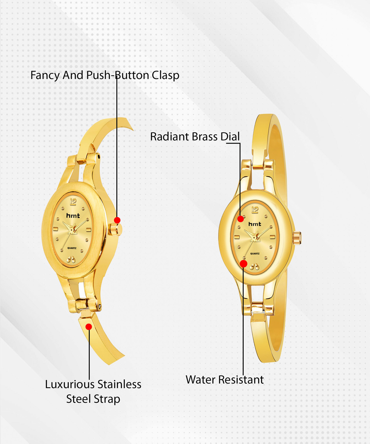 Image of hrnt Original Golden Water Resistant & Branded Company Watch & Golden Plated Hands Analog Watch - For Women