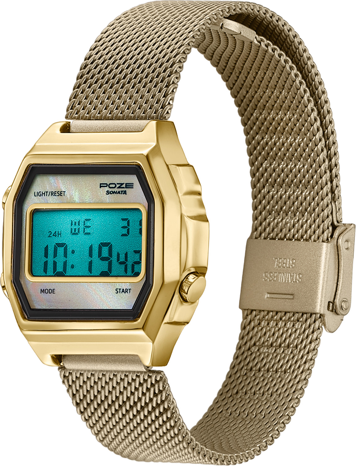 Image of SONATA Poze 8 Sonata Poze 8 Quartz Beige Dial Beige Mesh Strap Digital Watch - For Women