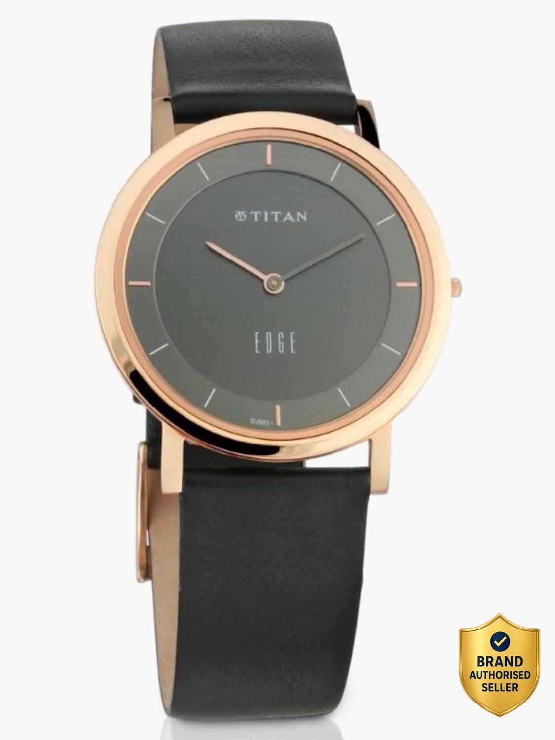 Titan Edge Anthracite Dial Black Leather Strap Analog Watch - Image 1