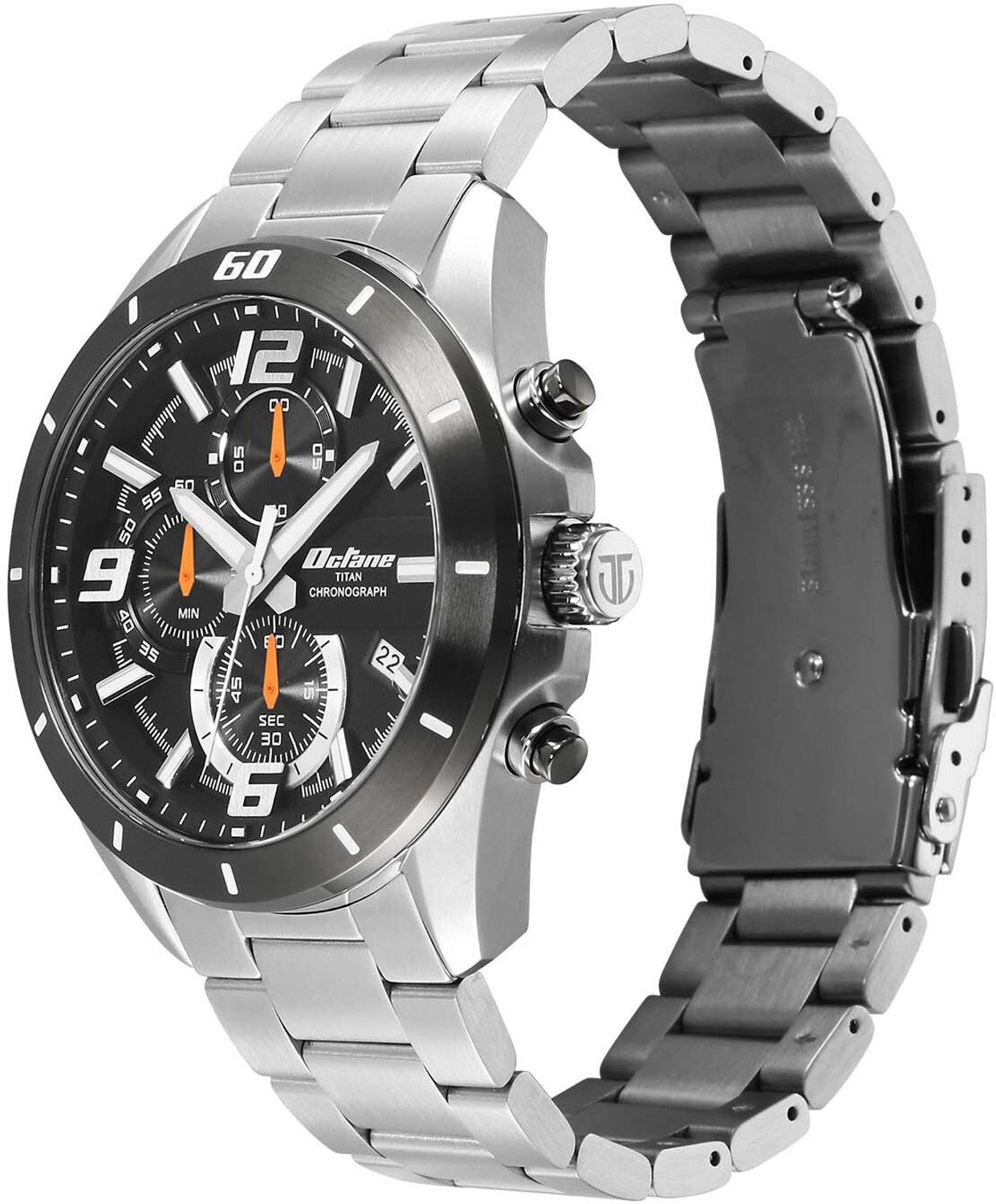 Image of Titan Octane Velocity Octane Velocity P3H + Chrono Black Dial Silver Stainless Steel Strap Analog Watch - For Men