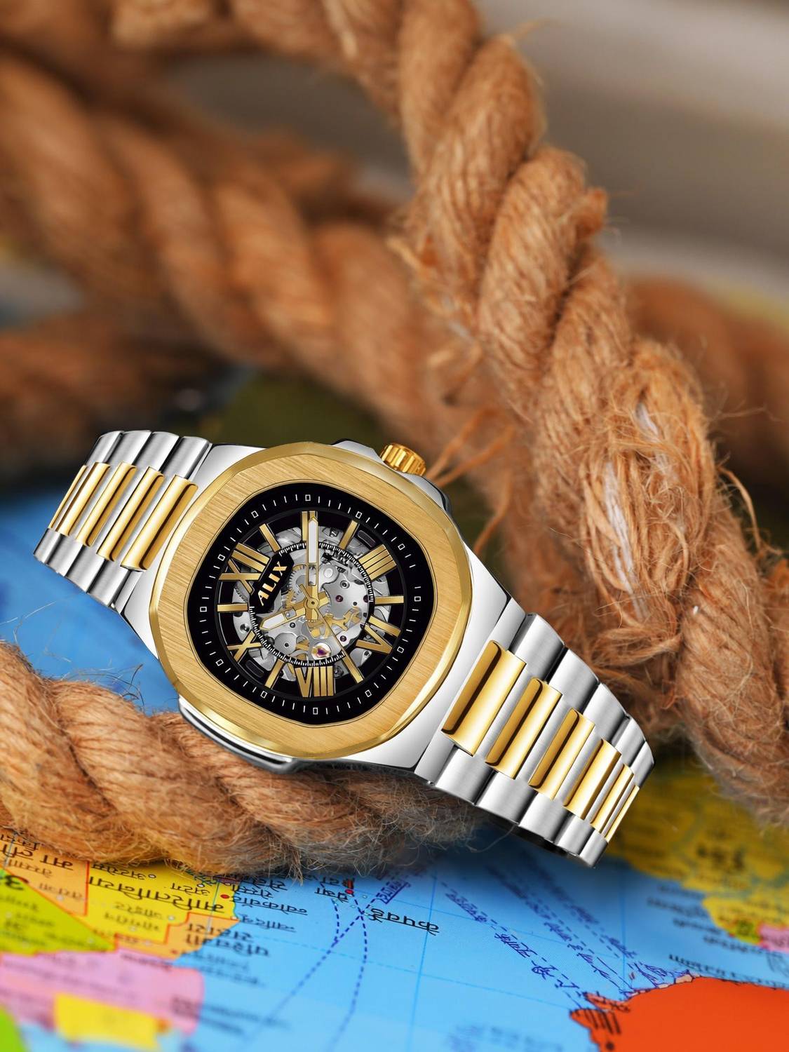 Alix AL2904 AL2904 Silver gold color trendy square case with black dial Analog Watch - For Men