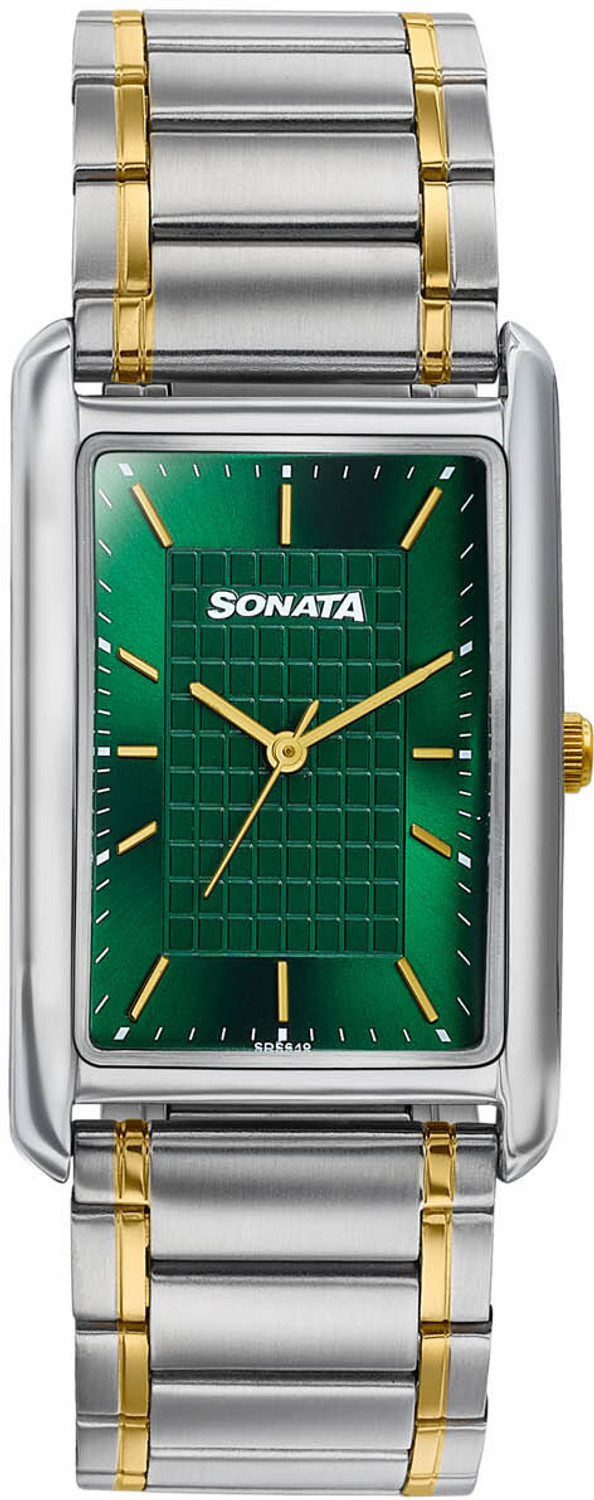 Image of SONATA Ascent Ascent Quartz Green Dial Silver + Gold Metal Strap Analog Watch - For Men
