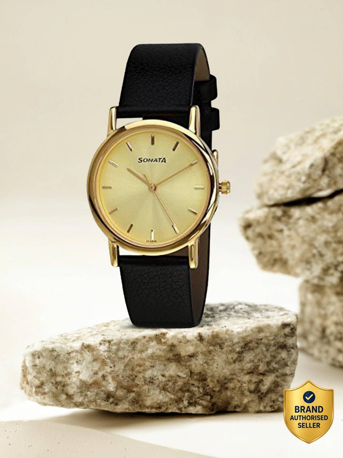 Sonata NP7987YL01W Black Leather Strap Analog Watch