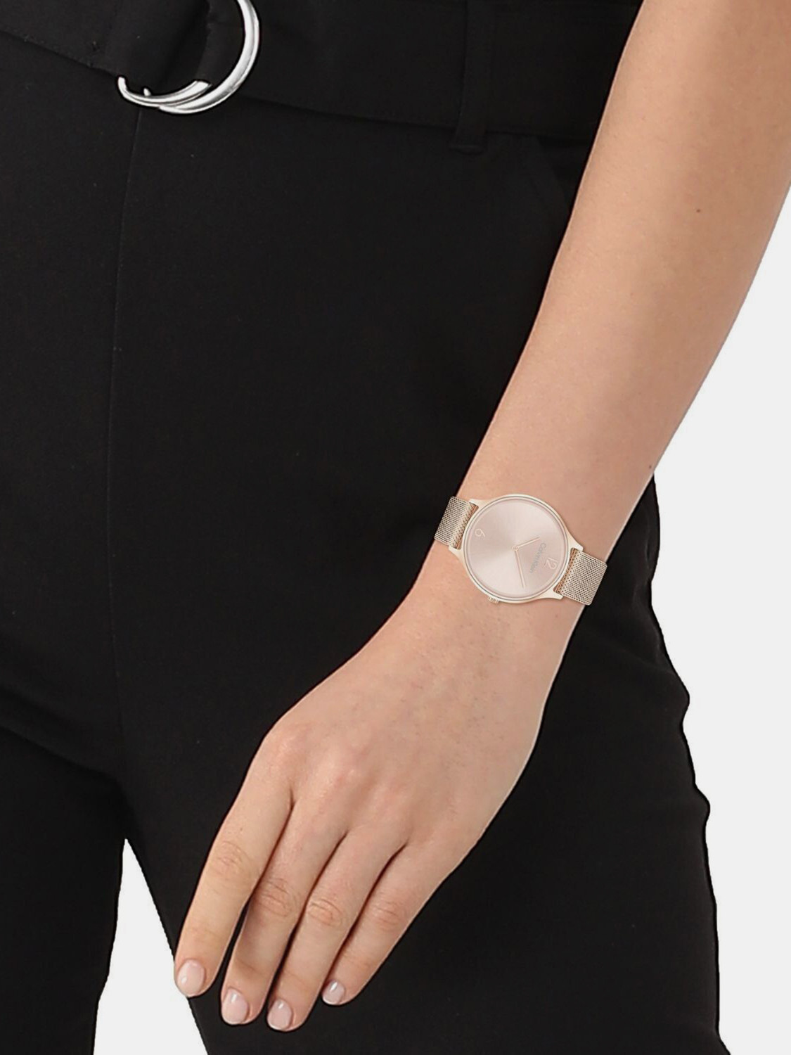 Image of Calvin Klein Timeless Mesh 38Mm Calvin Klein Timeless Mesh 38Mm Qtz Carnation Gold Round Dial Women's Watch / Analog Watch - For Women