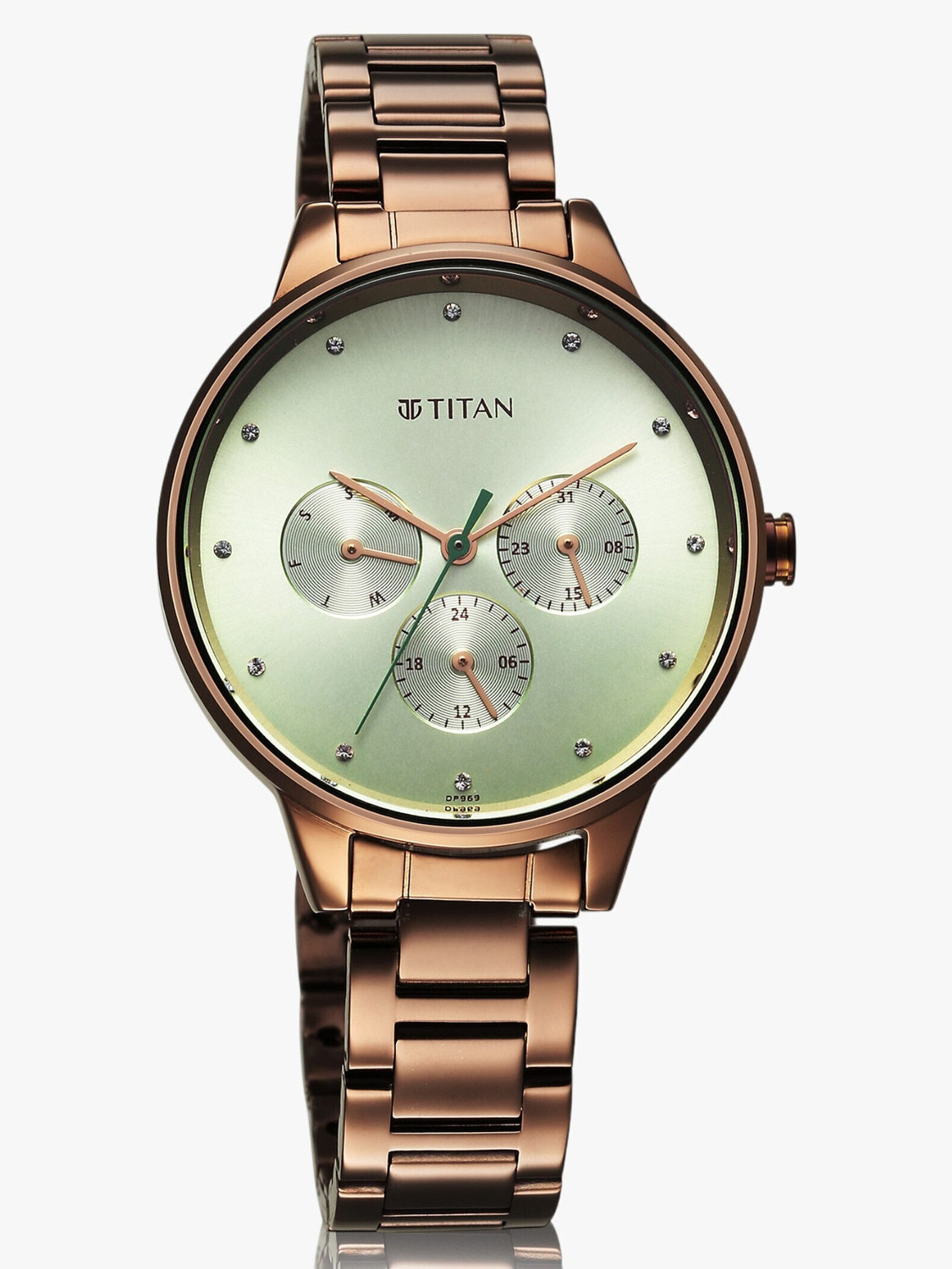 Image of Titan Purple Purple Razzle Dazzle Green Dial Stainless Steel Strap Analog Watch - For Women