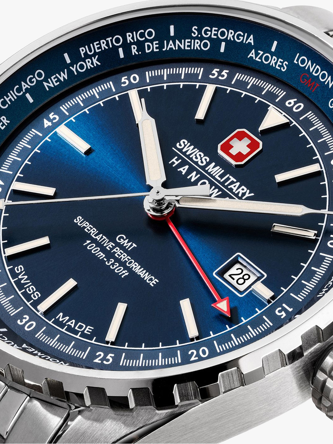Image of Swiss Military Hanowa AFTERBURN GMT Water Resistant Dial 3 HAND Stainless Steel Strap Analog Watch - For Men