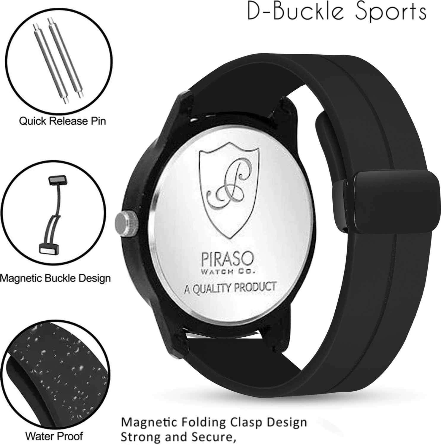 Image of PIRASO D&D MSC19 BLACK Piraso Black Day Date Dial & Black Silicone Magnetic Lock Strap Watch For Men Analog Watch - For Men