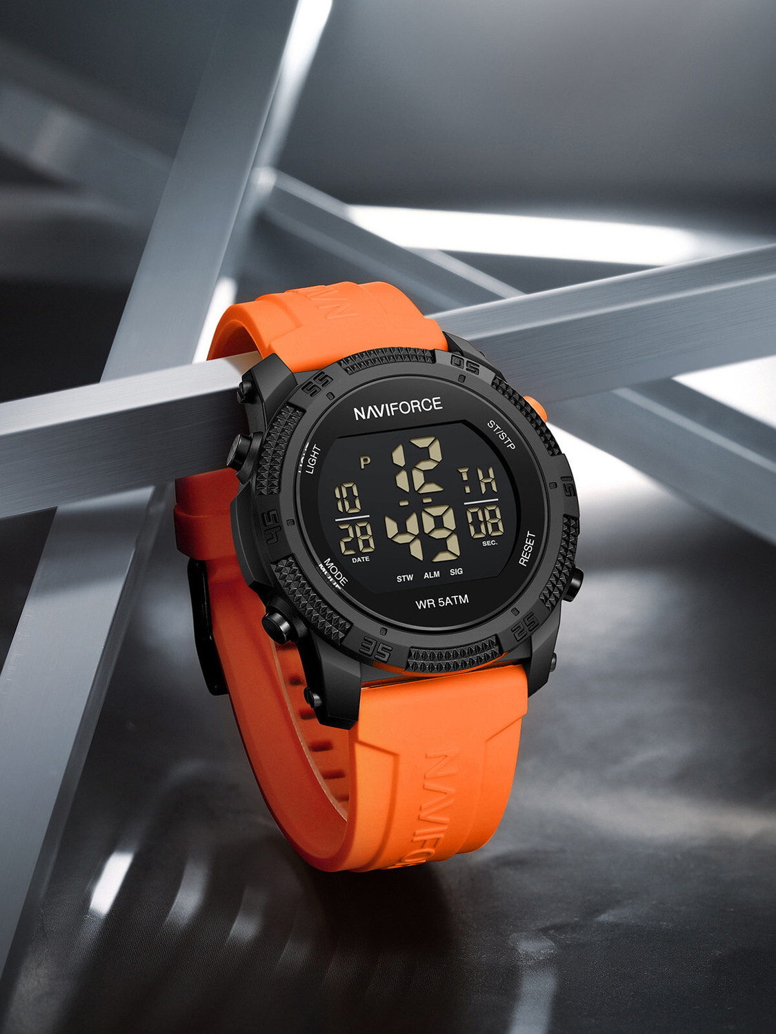 Image of NAVIFORCE NF7104 B /O Orange silicone light weight strap multi-function round dial Digital Watch - For Men