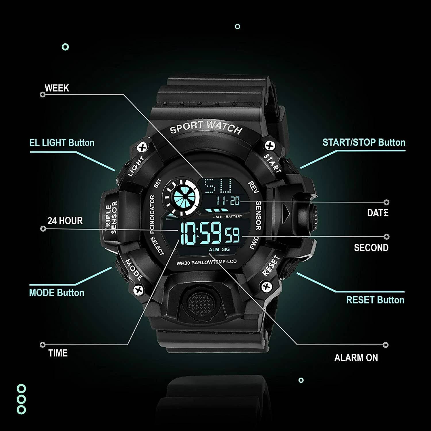 Trex S-Shock Sport Digital Watch - Water Resistant - Image 3