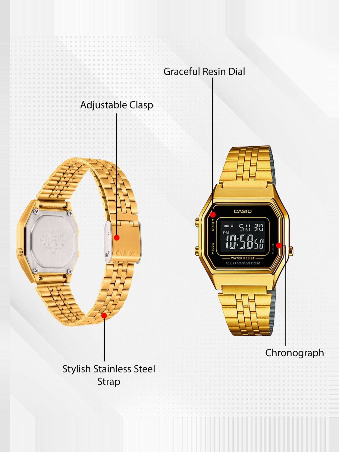 CASIO LA680WGA-1BDF Black Dial Gold Watch - Image 4