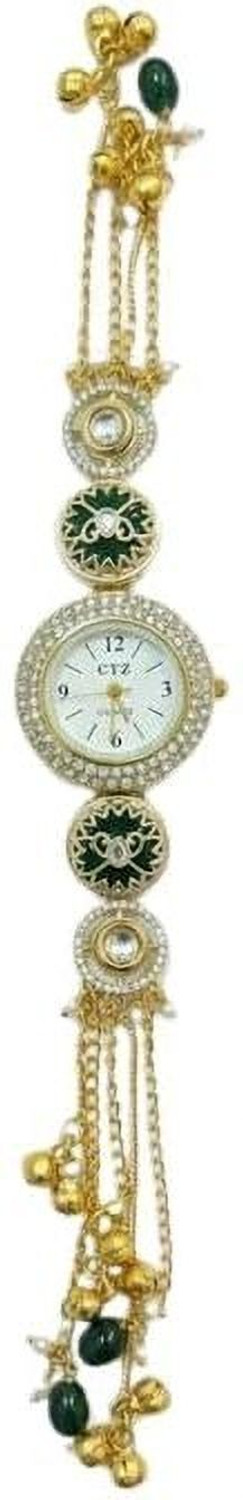 Image of Zodan Party Wear Stylish Wrist Watch with Stone Design kundan watch Analog Watch - For Women