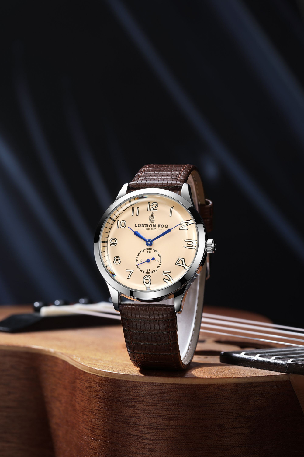 Image of London Fog Vintage Beige Dial, Brown Leather Strap, Luminous Numerals, Curved Mineral Glass Brixton Collection Vintage Beige Dial Luminous Numerals Curved Mineral Glass Analog Watch - For Men