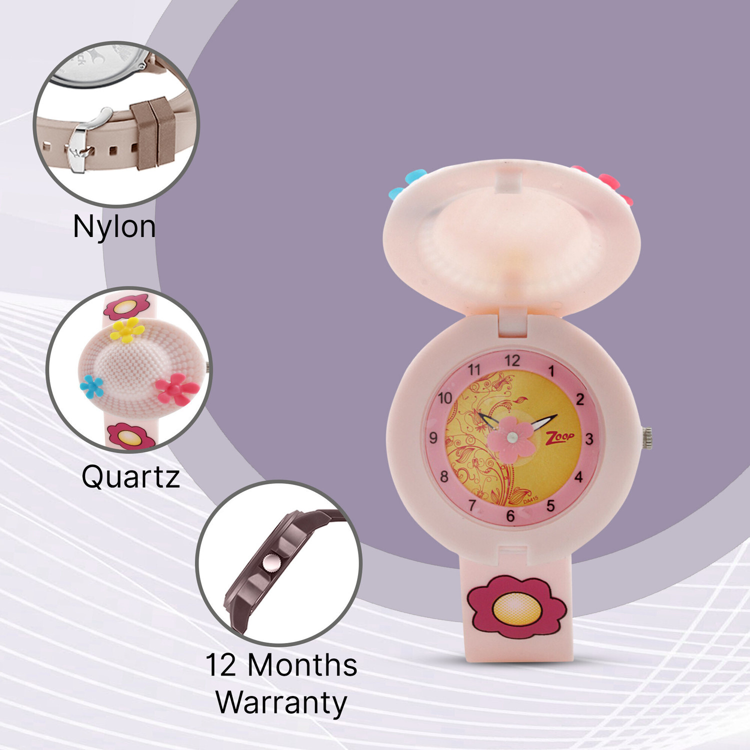 Image of Zoop NKC4032PP01W Zoop Quartz Gold Dial Pink Silicone Strap Analog Watch - For Girls