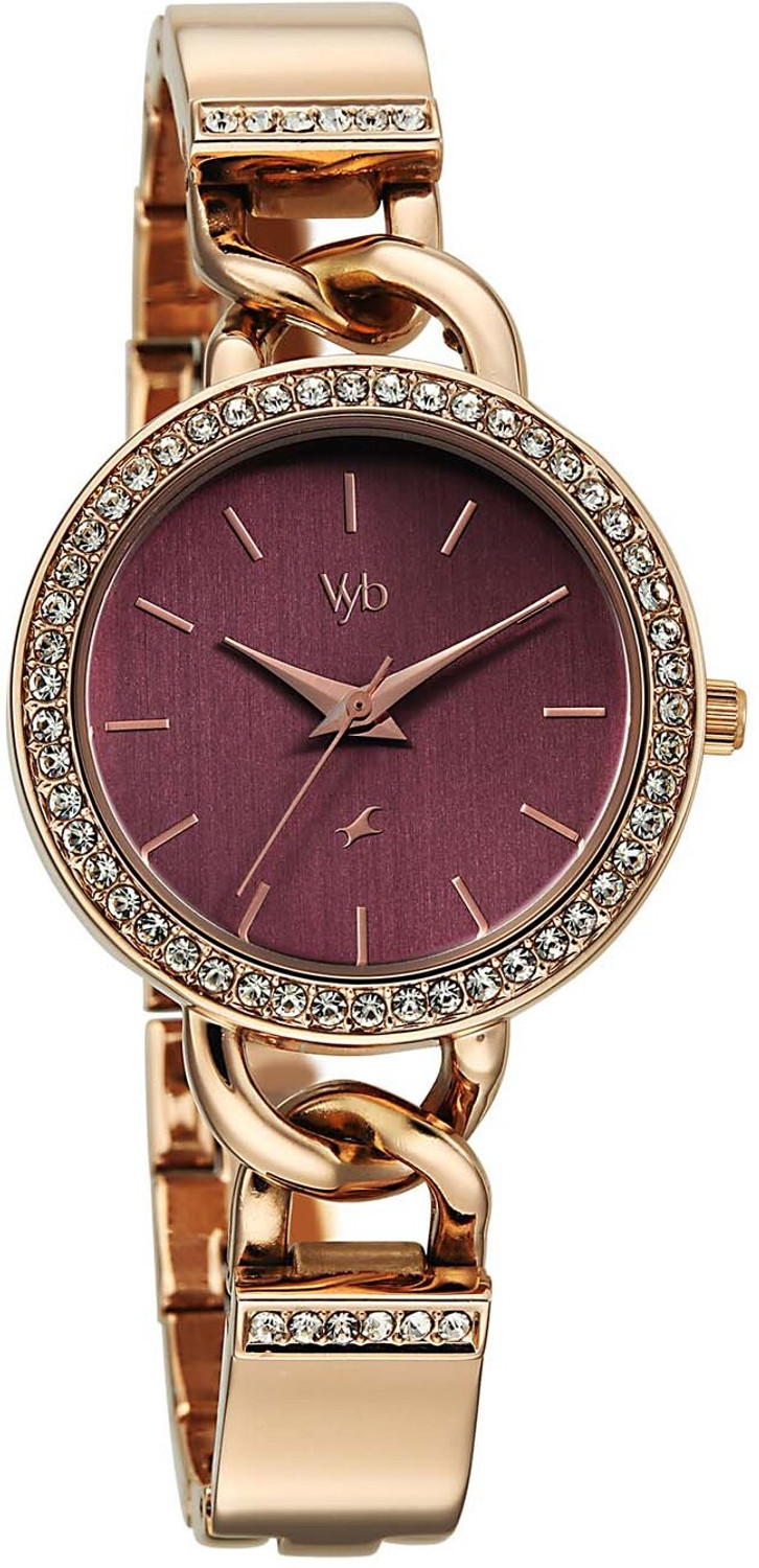 Image of Fastrack Vyb Mirage Fastrack Vyb Mirage Quartz Burgundy Dial Rose Gold Alloy Strap Analog Watch - For Women