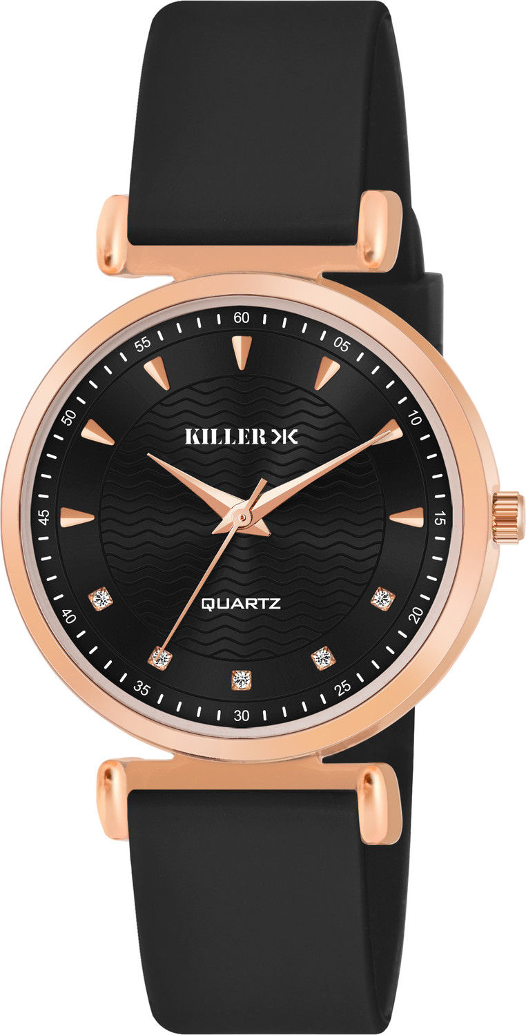 Image of KILLER Elegant Black Dial Watch with Black Silicone Strap Analog Watch - For Women
