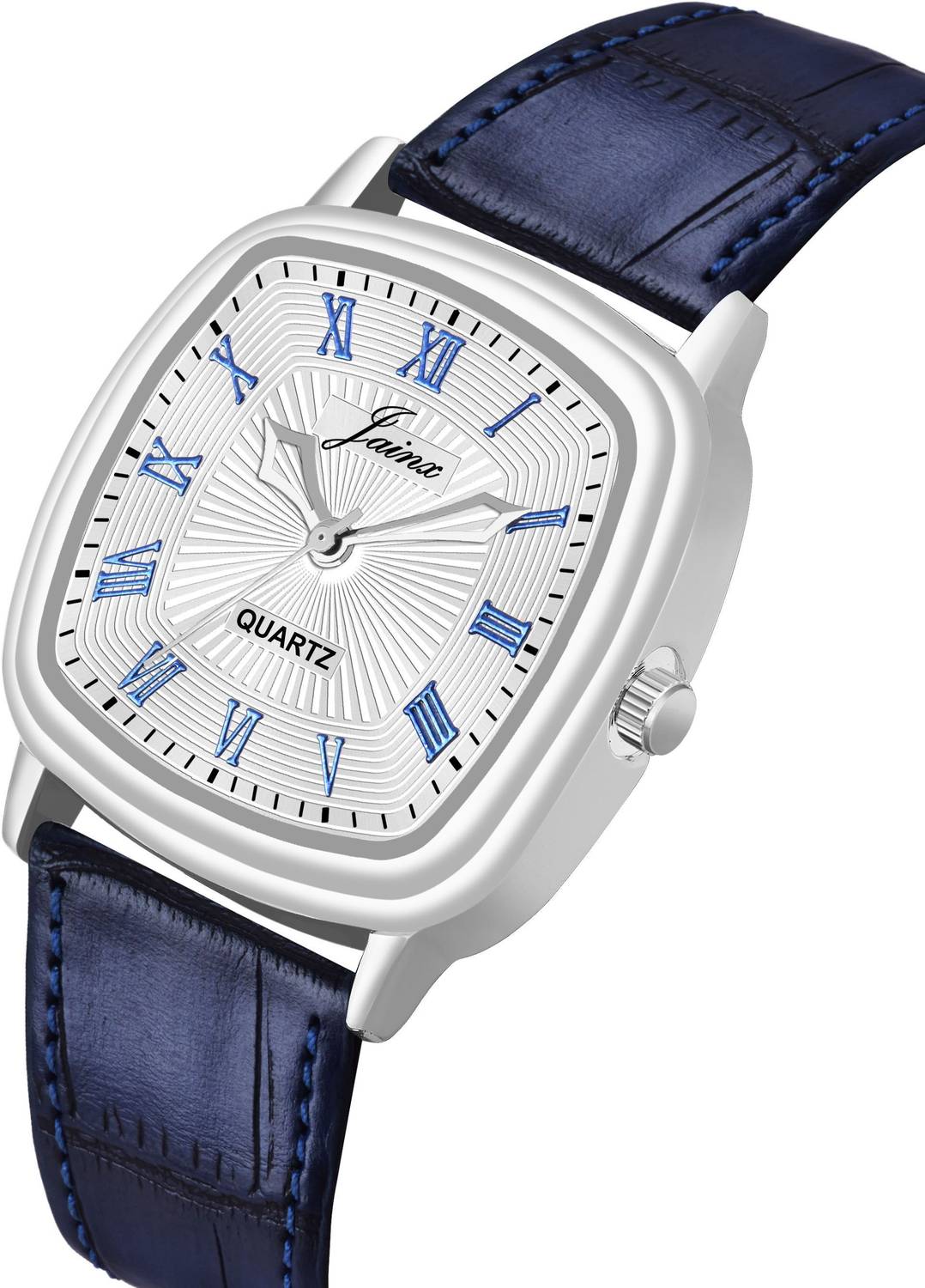j__… JAINX JM7162 Square Blue Leather Strap Vintage Analog Watch - For