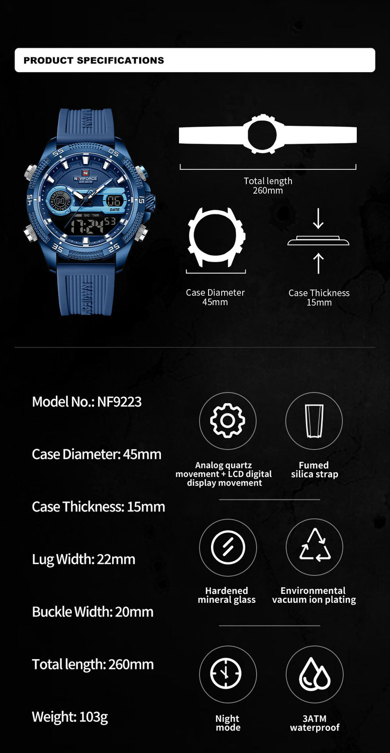 Image of NAVIFORCE NF9223-BLUE NF9223 Analog-Digital Watch - For Men