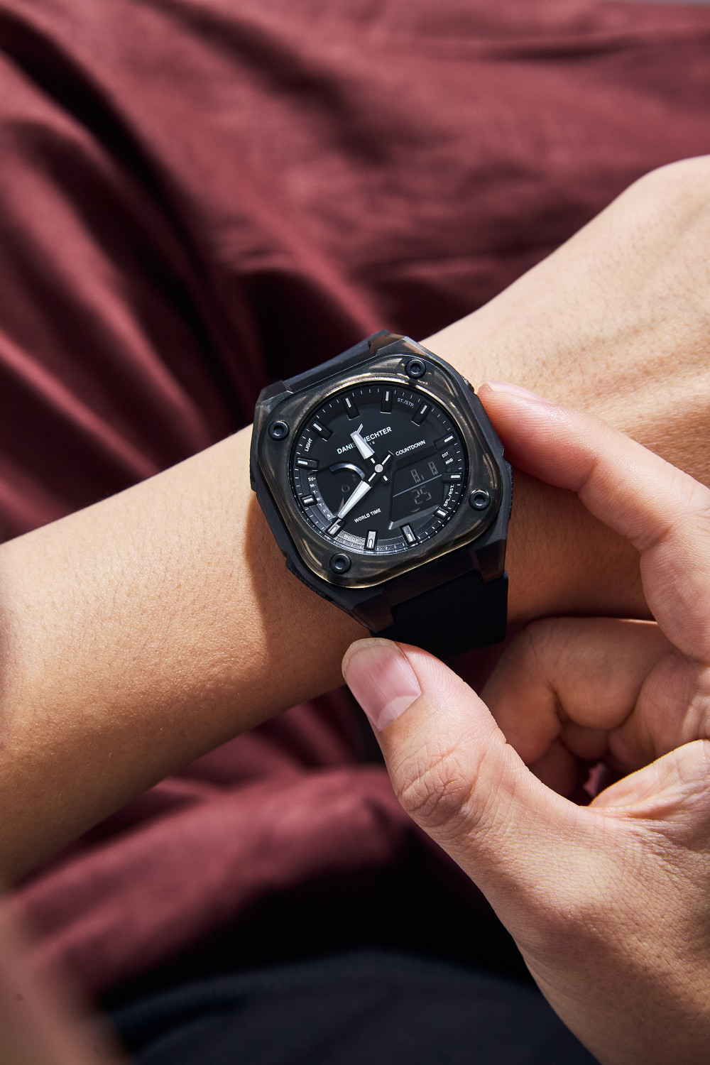 Image of DANIEL HECHTER Tech Collection Analog-Digital Sports Black Dial, Silicone Strap and Day Display Analog-Digital Watch - For Men DHM1071-02