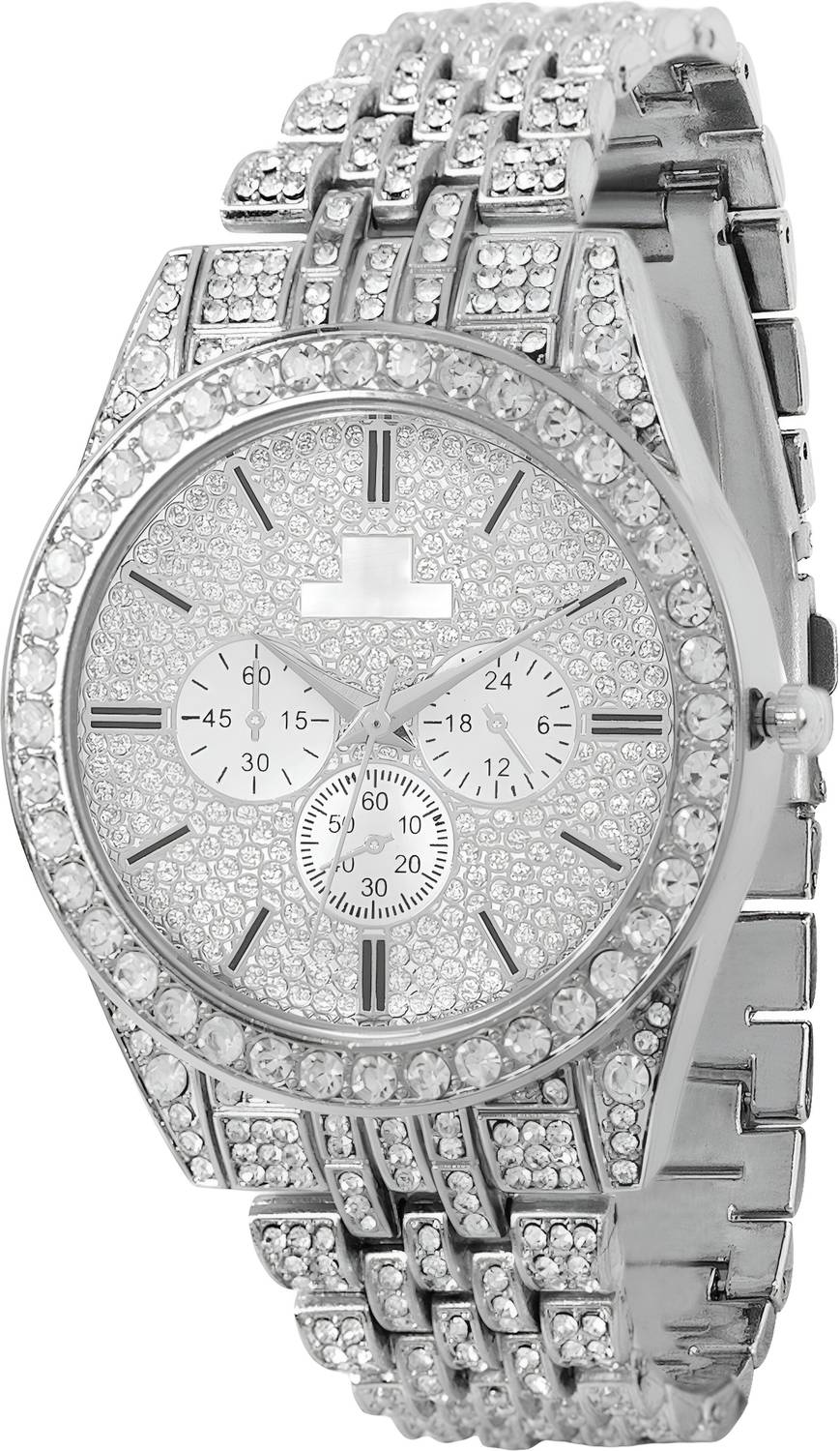ALNA-TURA Watch for Mens and Boys, Analog Modern Cassual & Formal Stylish Men's Silver Watch with Diamond Accents Analog Watch - For Men