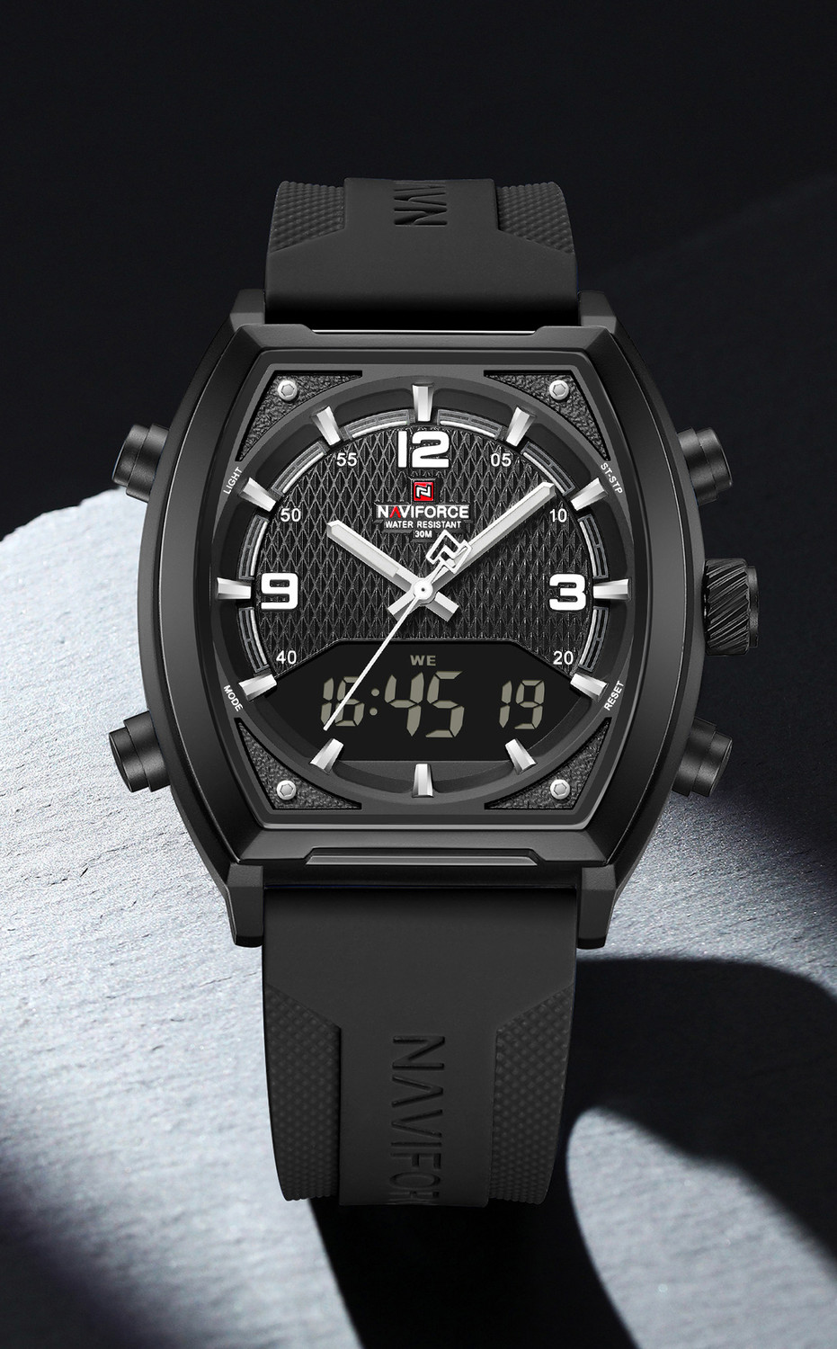 Image of NAVIFORCE Black Dynamic Racing Style Dual Display Multifunctional Watch Analog-Digital Watch - For Men